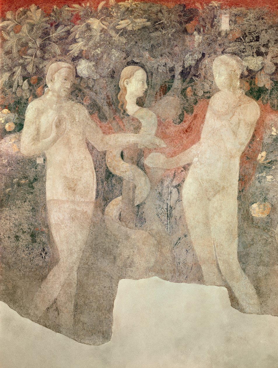 The Creation of Eva and Original Sin (detalj av arvesynden), 1430 (freskomaleri overført til lerret) av Paolo Uccello