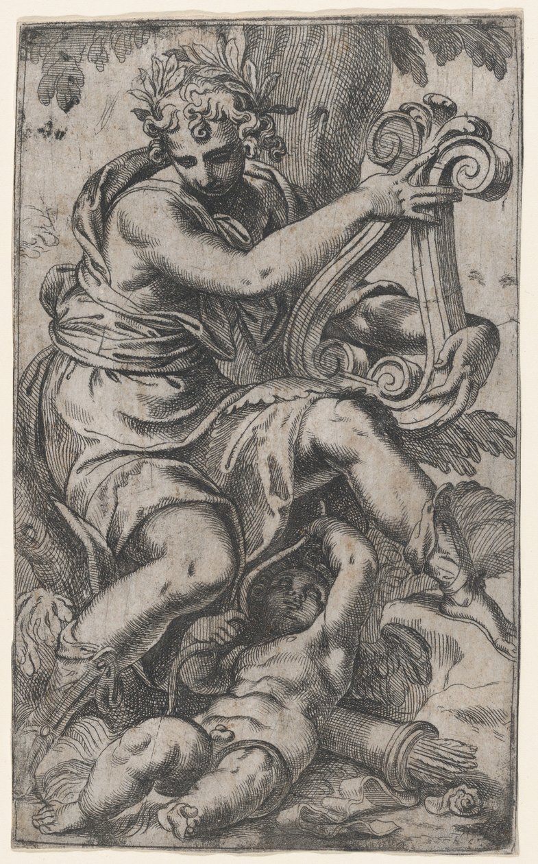 Amor og Apollo med en lyre, ca. 1568., ca. 1568. av Paolo Farinati