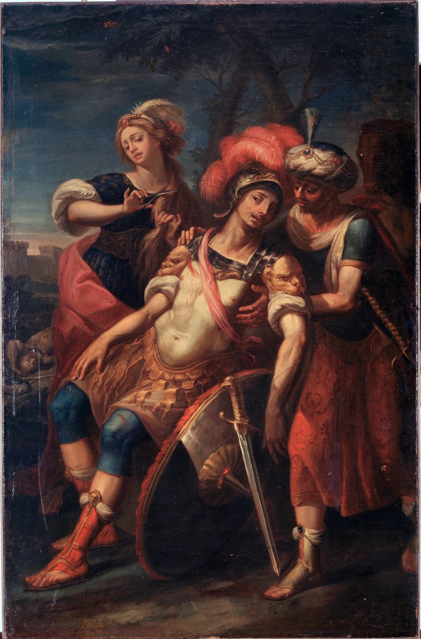 Erminia og Vafrino oppdager den sårede Tancrede (sang 19 fra Jerusalem Delivered by Torquato Tasso) (olje på lerret av Paolo Girolamo Brusco