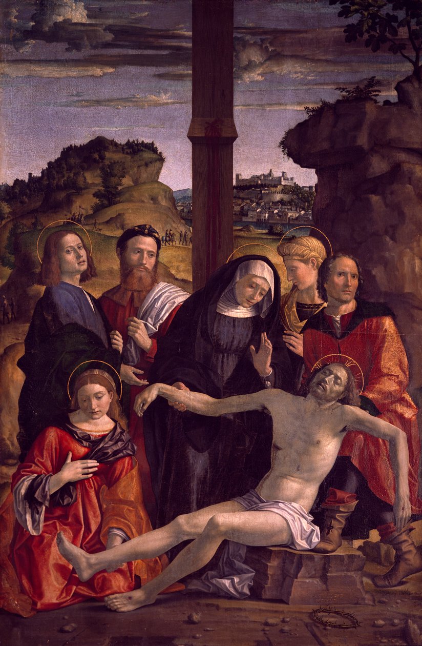 Deponering av Kristus, detalj fra Polyptych of Passion av Paolo Cavazzola (1486-1522) av Paolo Morando Cavazzola