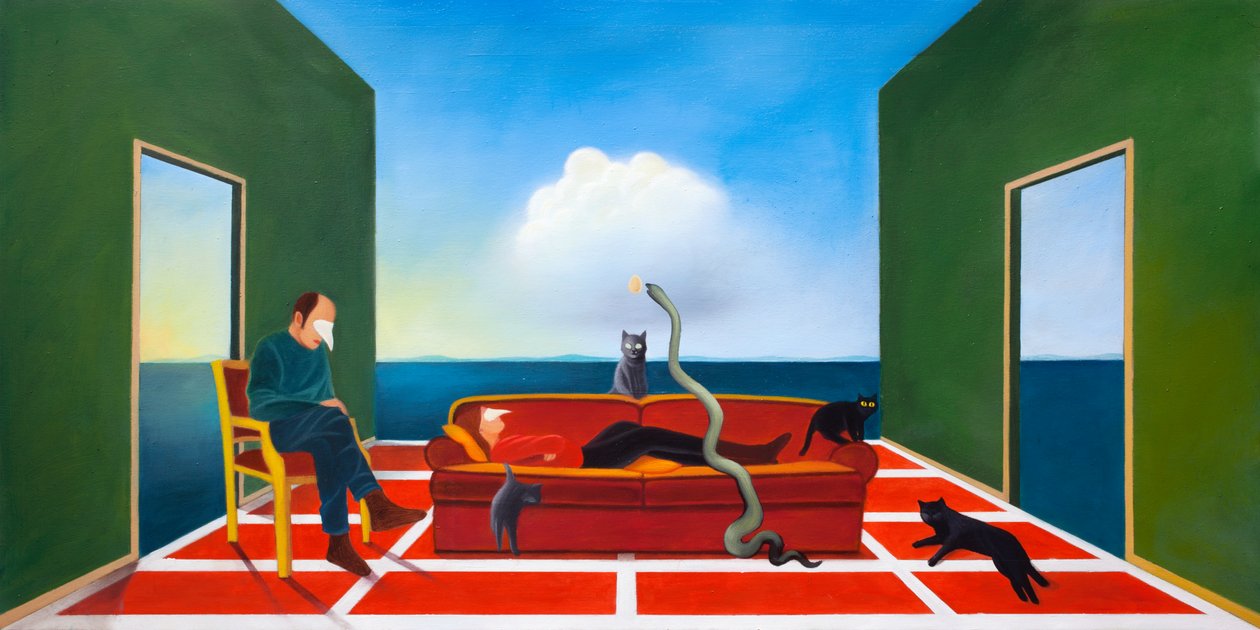 Terapien, 2021 (olje på treplate) av Paolo Perfranceschi