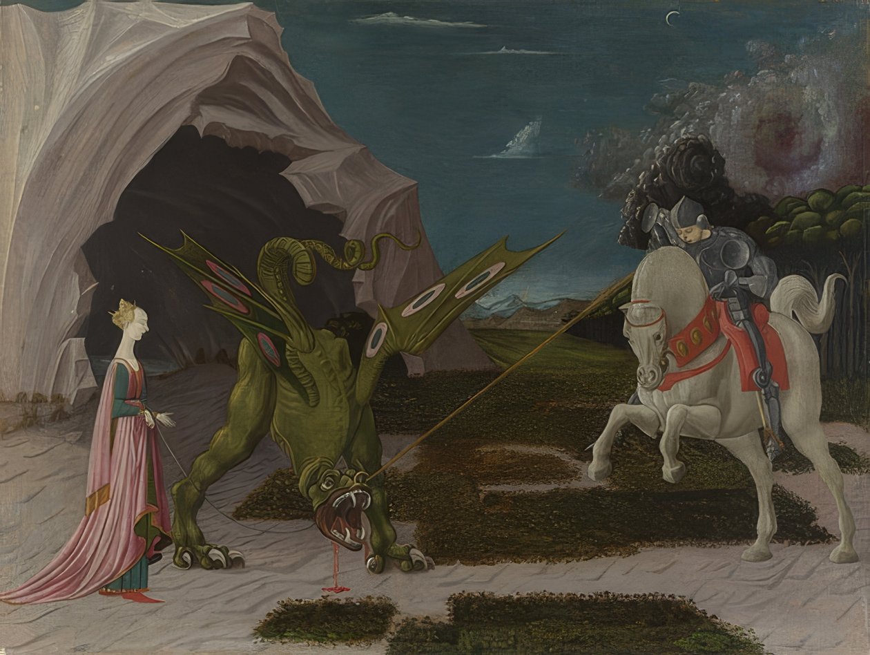 Saint George og dragen. Rundt 1470 av Paolo Uccello