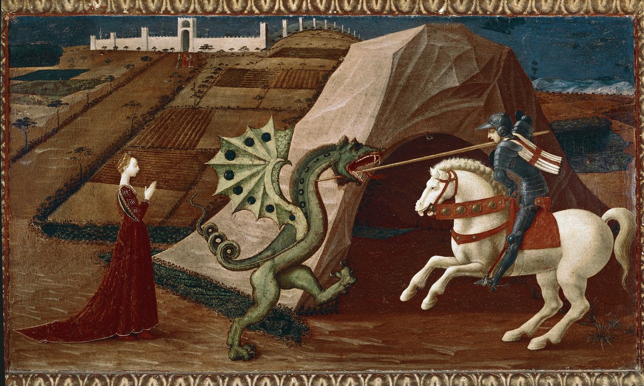 Saint George og dragen. (olje på tre av Paolo Uccello