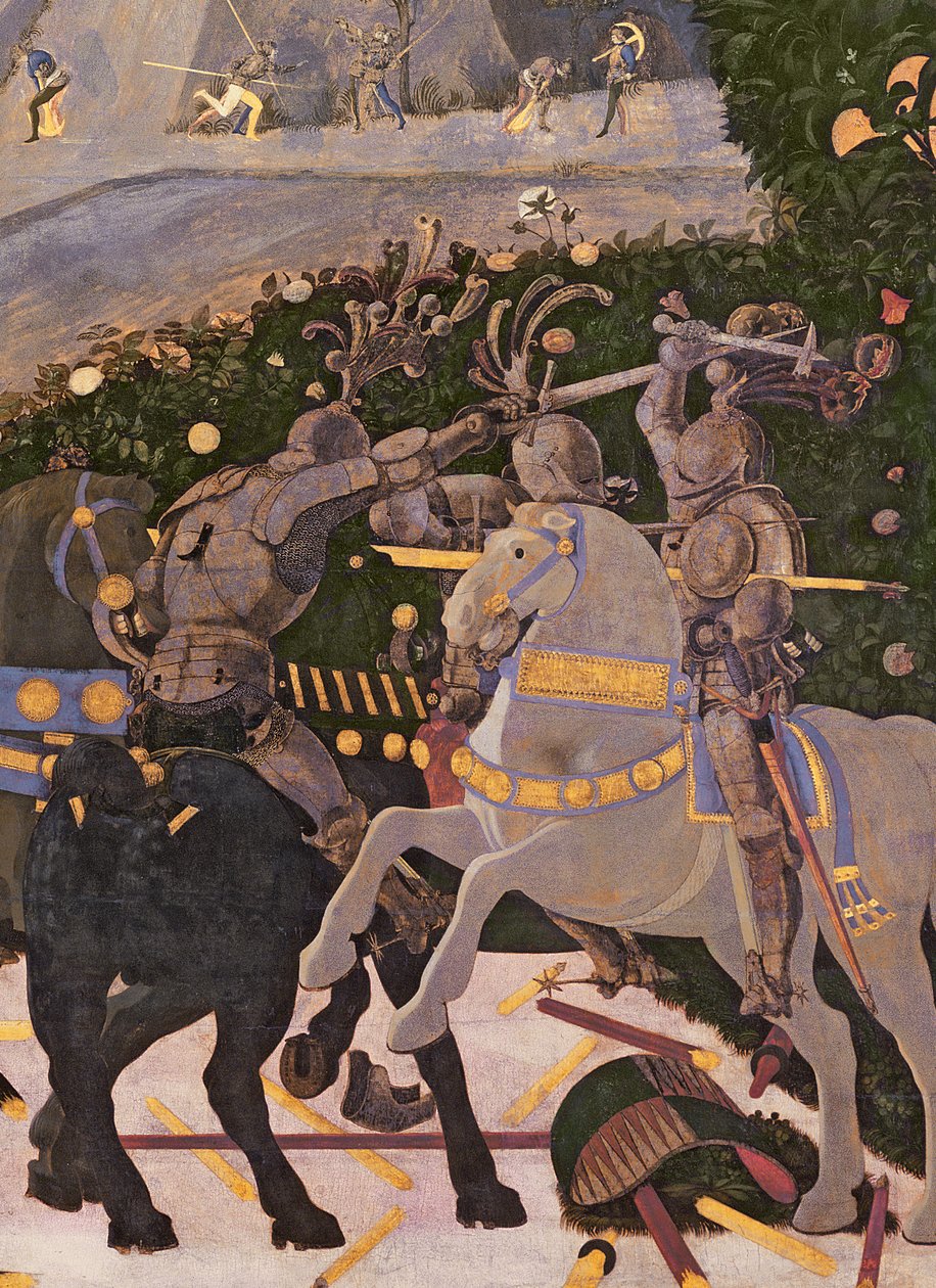 Slaget ved San Romano, detalj av to kavalerister engasjert i kamp, ca. 1450-60 tempera på paneldetalj av 30690 av Paolo Uccello
