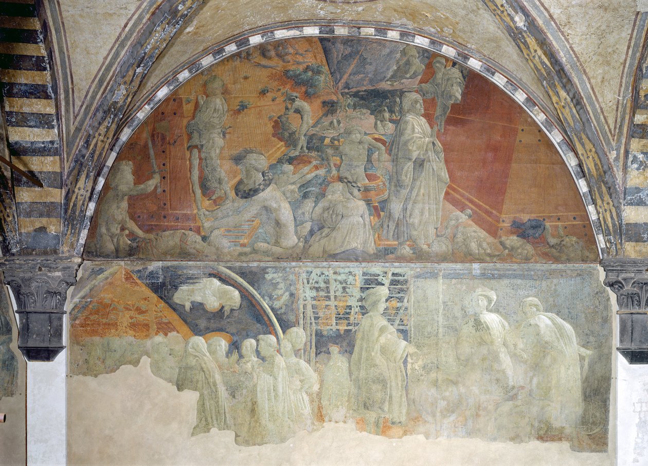 The Flood and the Subsidending of the Waters (øvre del) The Sacrifice and Drunkenness of Noah (nedre del) lunette (for detaljer se 123196) av Paolo Uccello