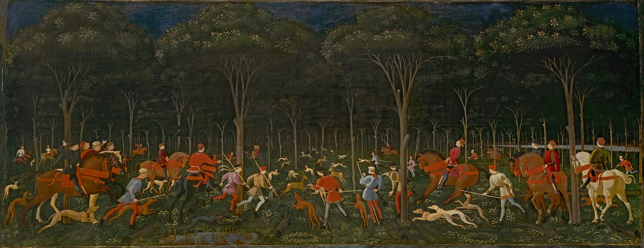 Jakten i skogen, ca. 1465-70 av Paolo Uccello