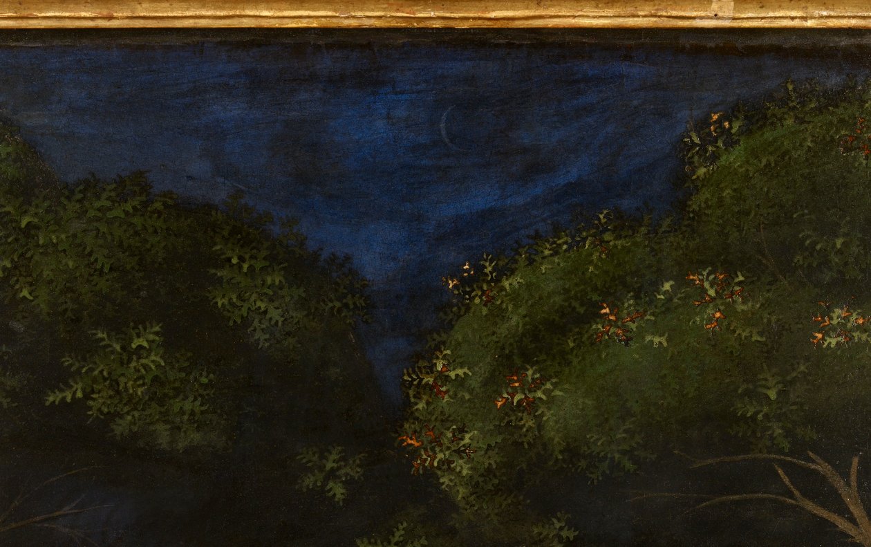 The Hunt in the Forest, ca. 1465-70 olje på paneldetalj av 100861 av Paolo Uccello