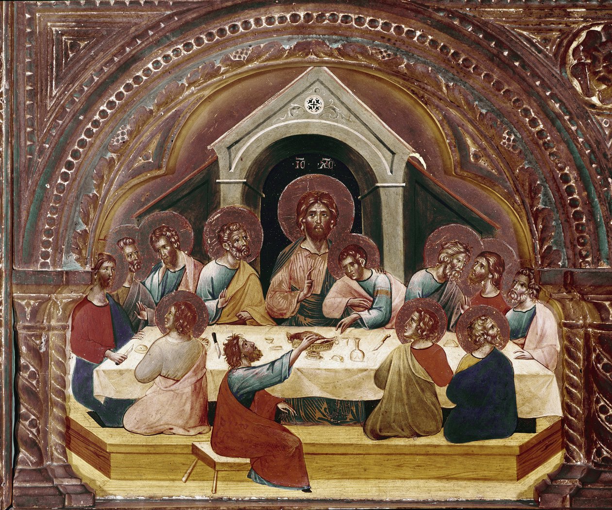 The Last Supper, detalj av polyptic av Santa Chiara (olje på tre, ca 1350) av Paolo Veneziano