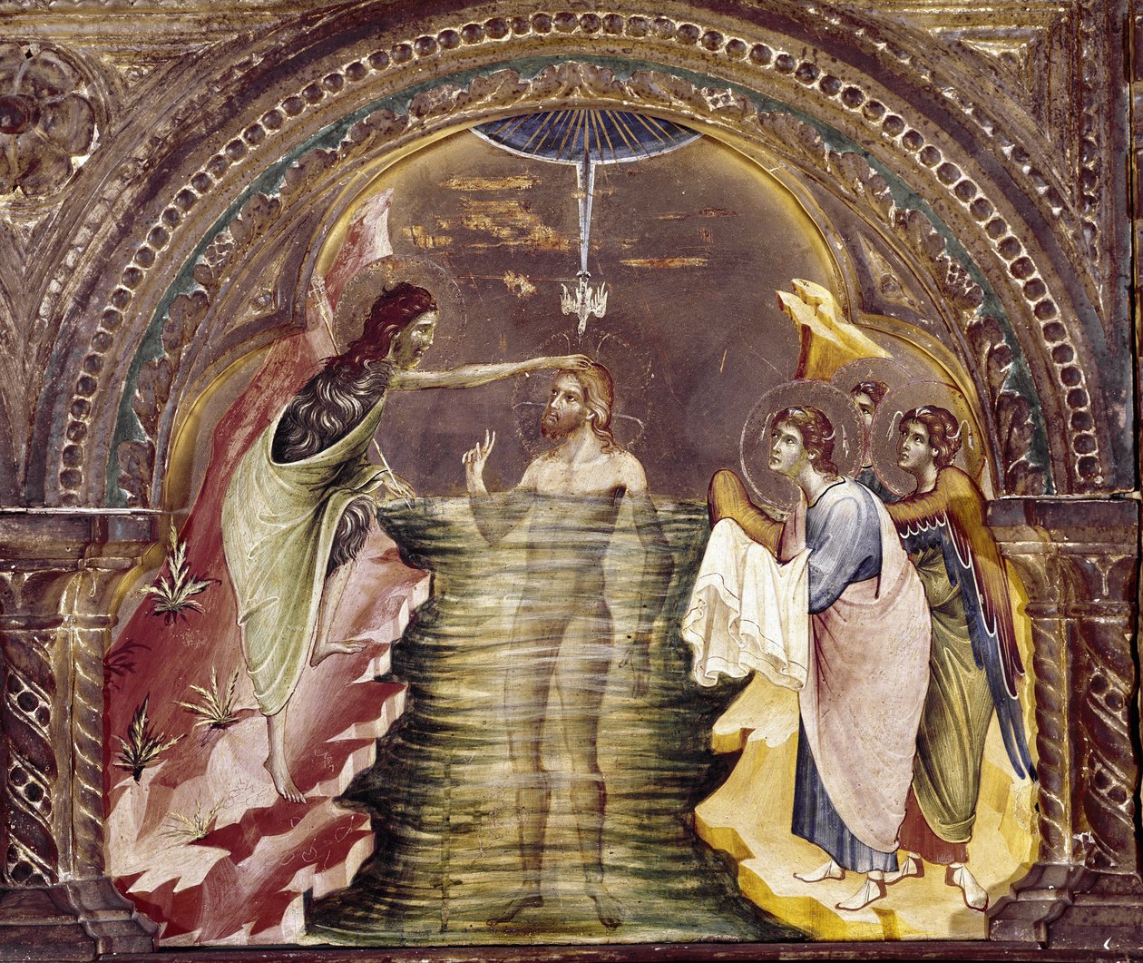 Jesu dåp, detalj av polyptikeren til Santa Chiara. (olje på tre, ca 1350) av Paolo Veneziano