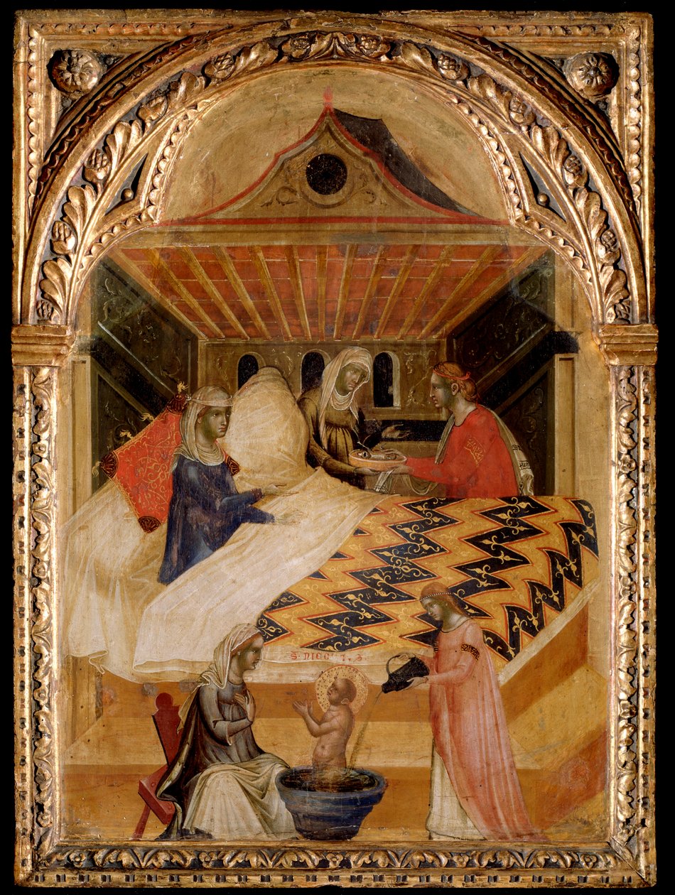 Fødselen til St Nicholas of Myra - olje på panel av Paolo Veneziano