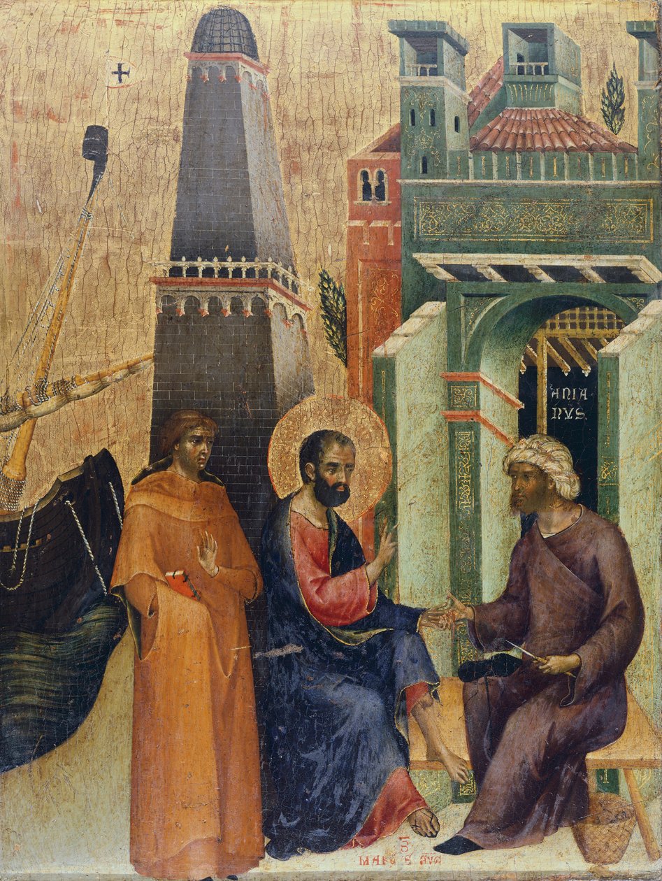 Helbredelsen av gammel mann, detalj av Marciana Weekday Altertavle, av Paolo Veneziano (ca 1300-ca 1365) av Paolo Veneziano