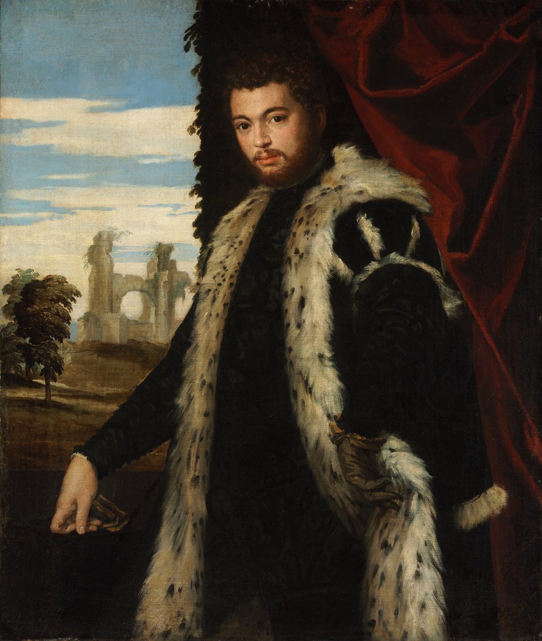 Portrett av en ung mann iført gaupepels av Paolo Veronese
