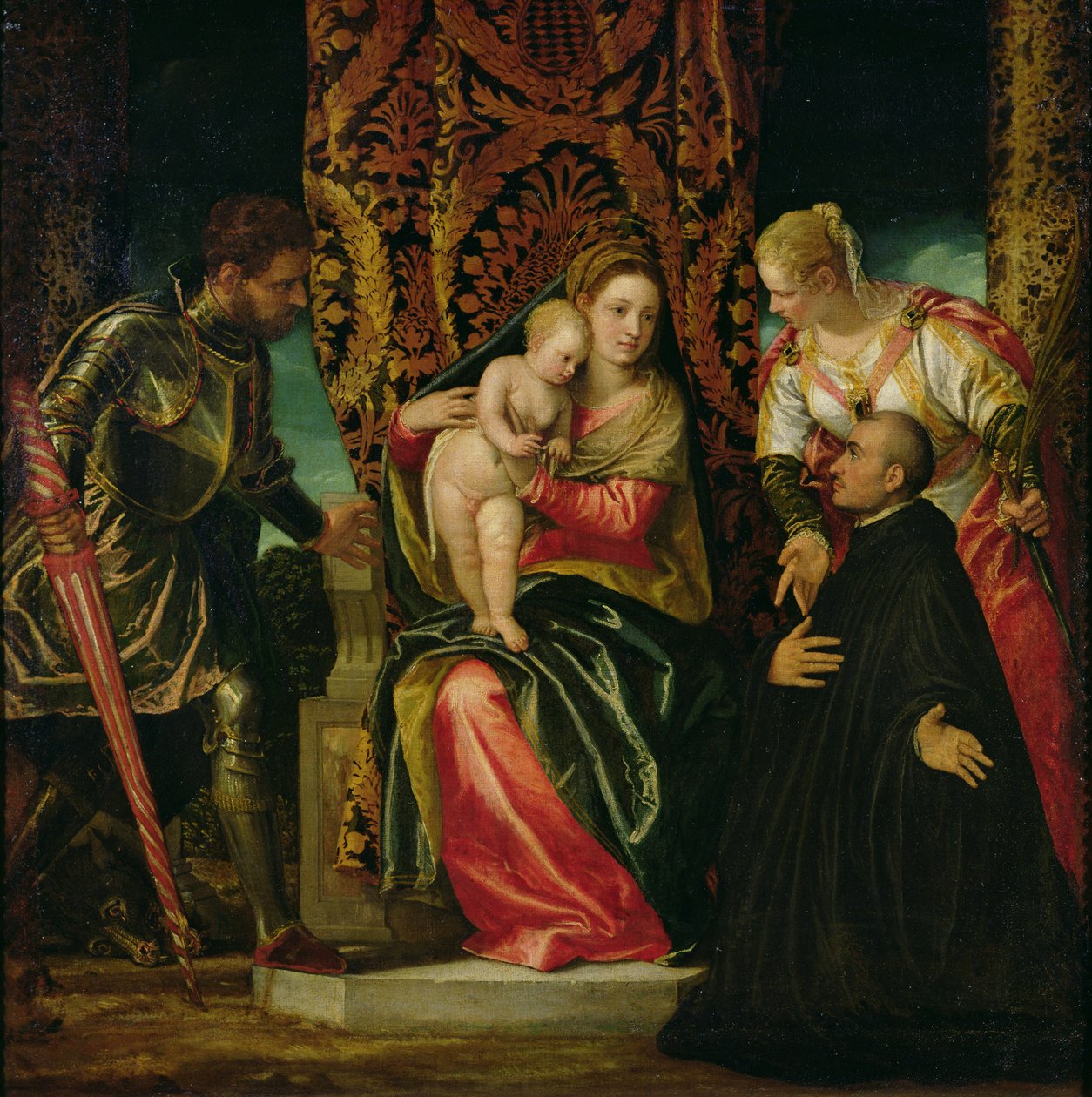 Jomfru og barn mellom St. Justine og St. George, med en benediktinermunk av Paolo Veronese