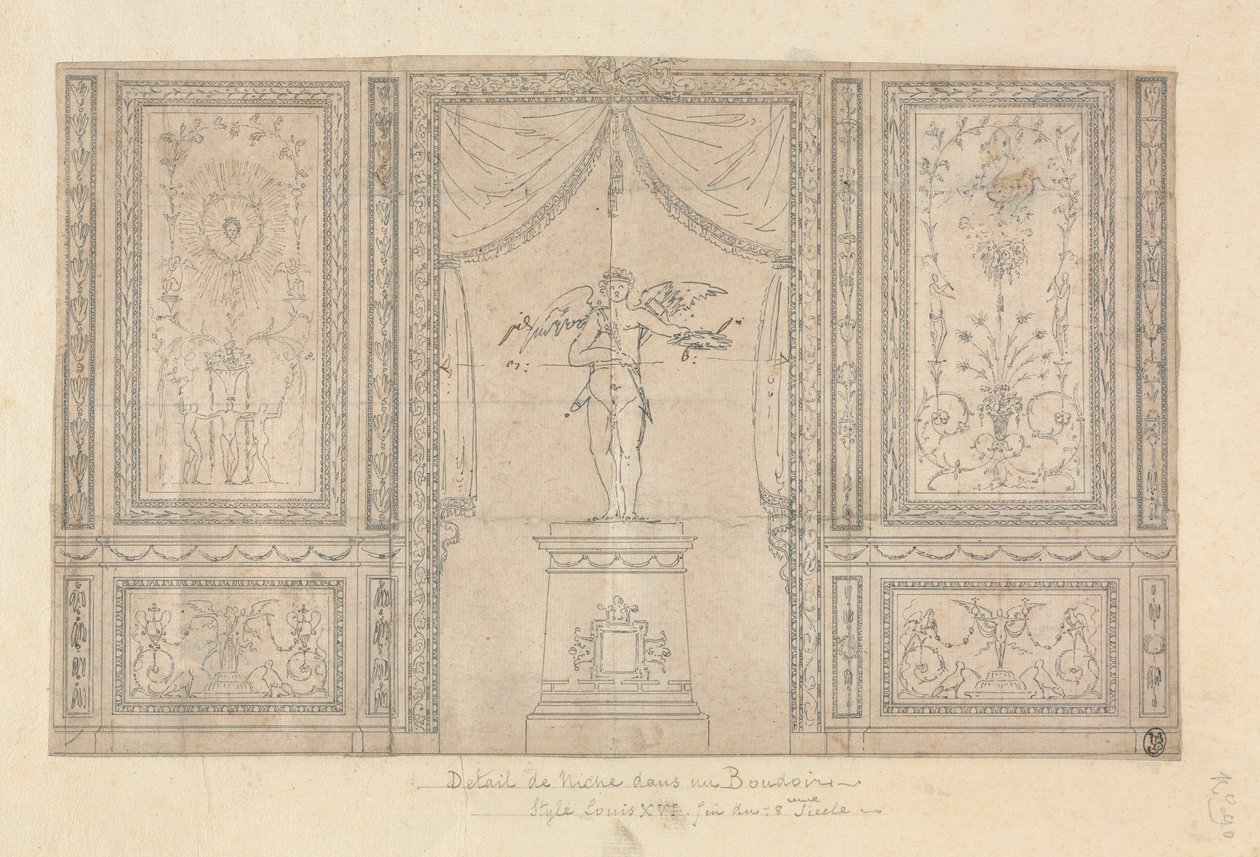Statue av Amor i en veggnisje av Paolo Vincenzo Bonomini