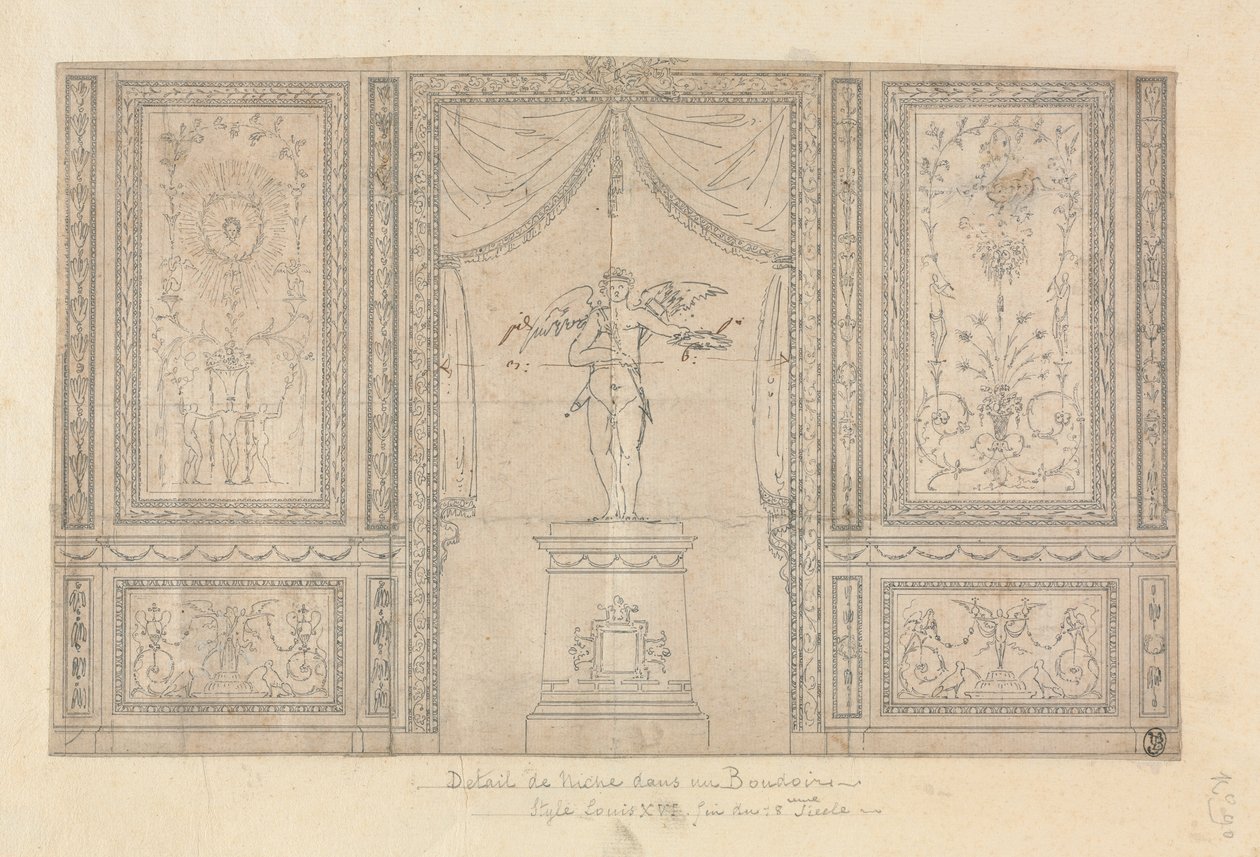 Statue av Amor i en veggnisje, sent på 1700-tallet. av Paolo Vincenzo Bonomini