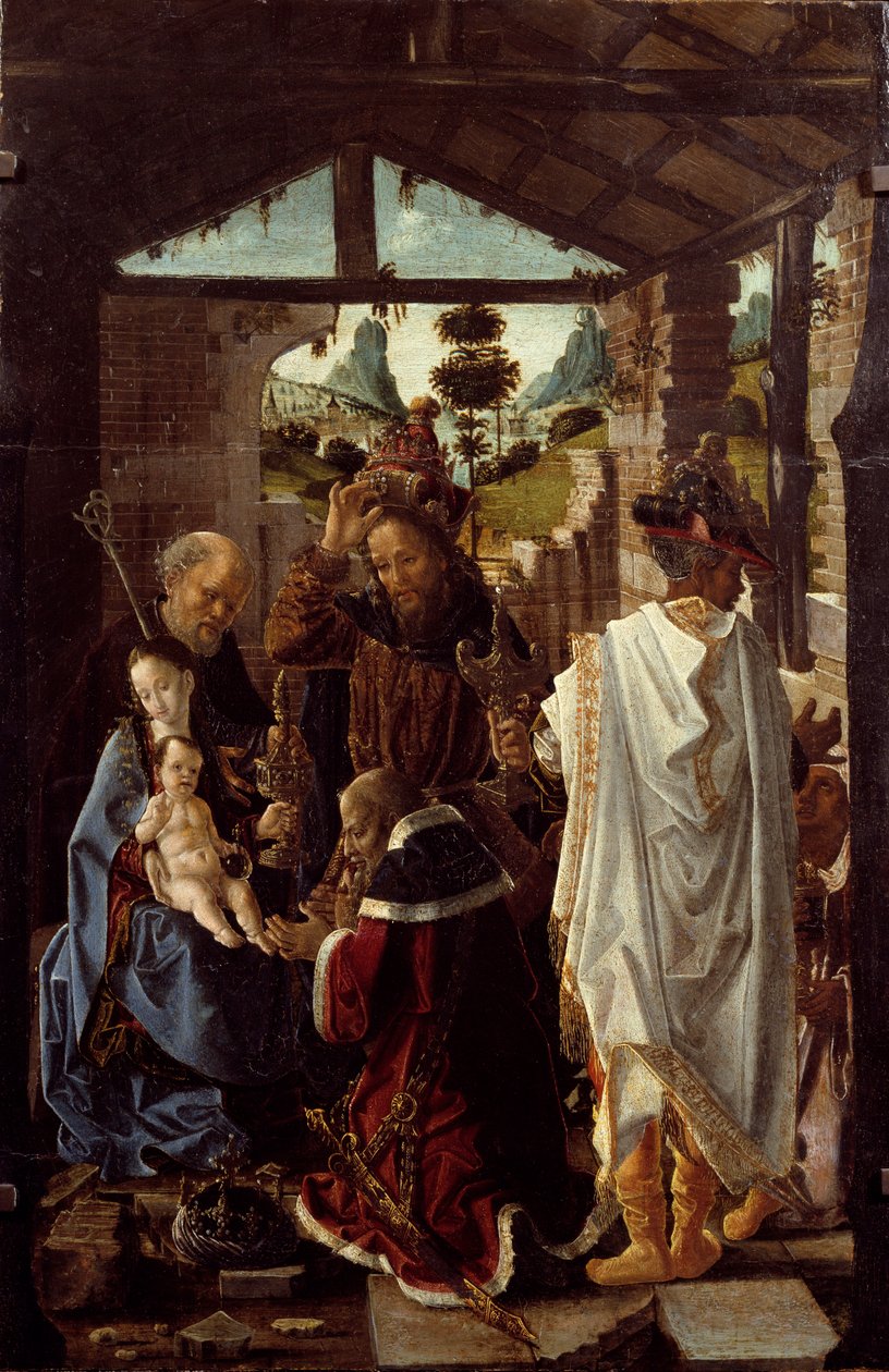 Tilbedelse av magiene. (olje på tre, ca 1582) av Paolo de San Leocadio