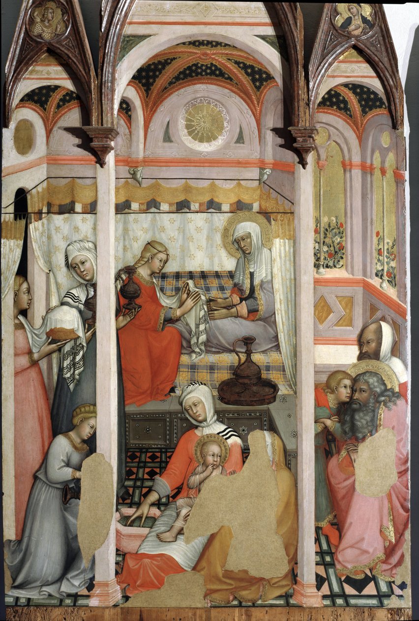 Marias fødsel (detalj) - triptyk på pannel av Paolo di Giovanni Fei