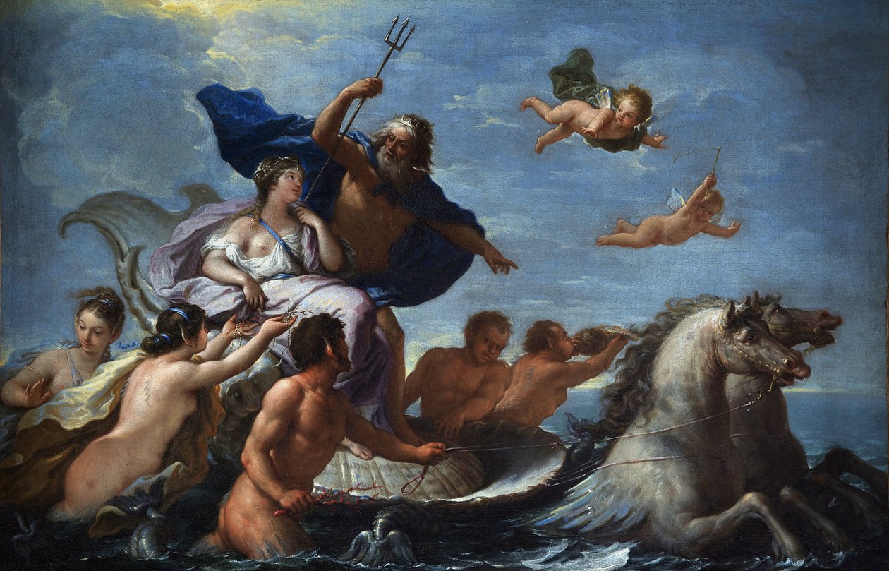 De Matteis, Paolo (1662-1728) Triumf av Neptun og amfitritt Olje på lerret Barokk Italia, School of Neaple Villa Margherita, Bordighera 51x76 maleri av Paolo di Matteis