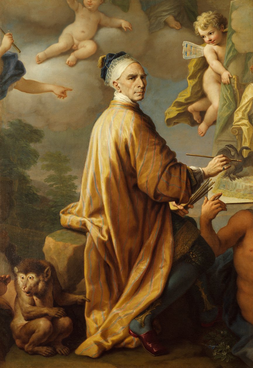 Selvportrett, mens du maler freden i Rastadt, av Paolo de Matteis (1662-1728), olje på lerret av Paolo di Matteis