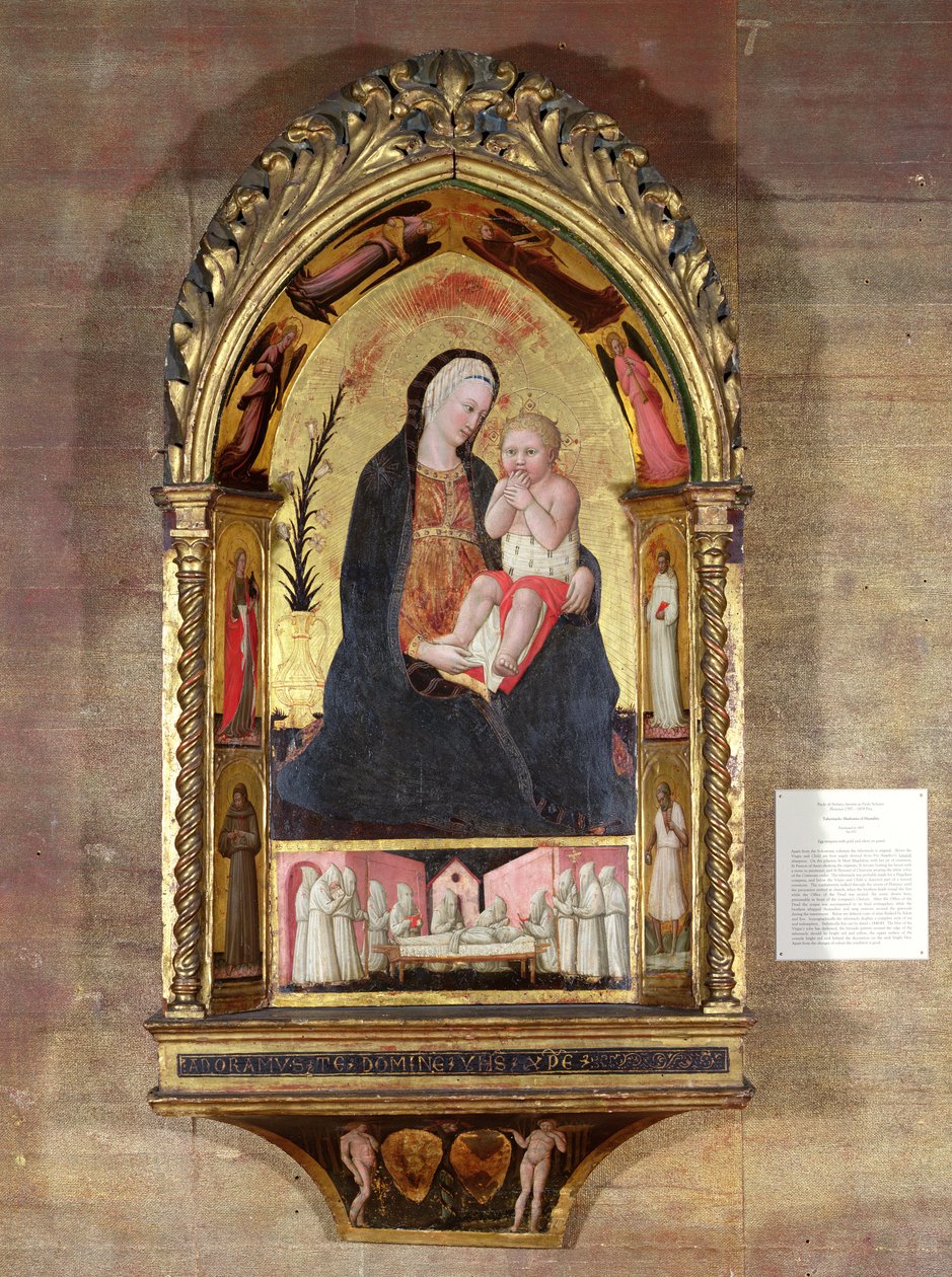 Ydmykhetens jomfru med engler og hellige, ca. 1440 (tempera med gull på panel) av Paolo di Stefano Badaloni Schiavo