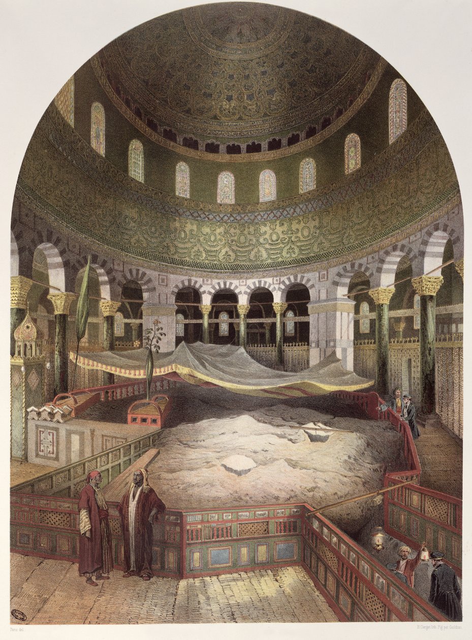 Interiør i Omar-moskeen, illustrasjon fra Souvenirs de Jerusalem av Contre-Amiral Paris, gravert av Hubert Clerget (1818-99) og Jules Gaildrau (1816-98) av Paris