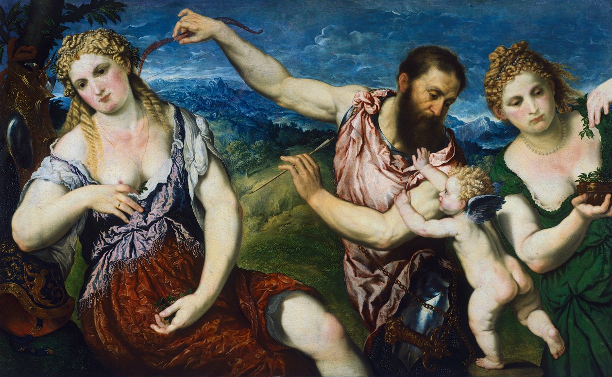 Allegori med Mars, Venus, Flora og Amor, ca. 1560 (olje på lerret) av Paris Bordone