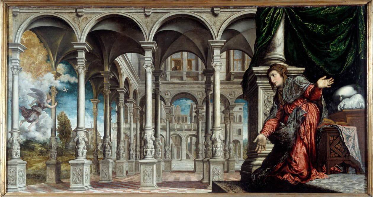 Kunngjøring. Maleri av Paris Bordon eller Bordone (1500-1571) av Paris Bordone