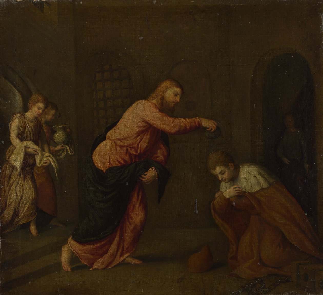 Kristus døper Saint John the Martyr of Alexandria, ca. 1565 av Paris Bordone