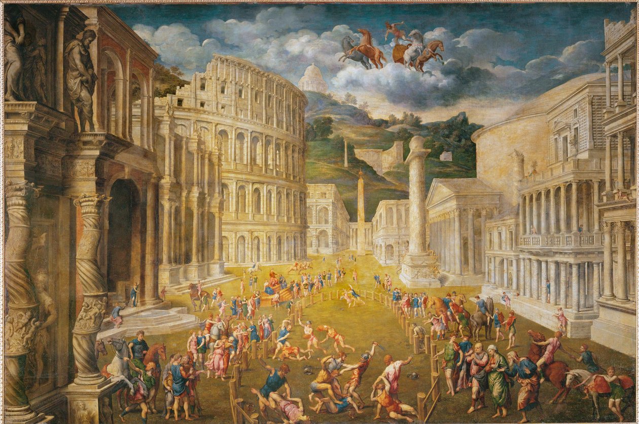 Kjempende gladiatorer (maleri på lerret) av Paris Bordone