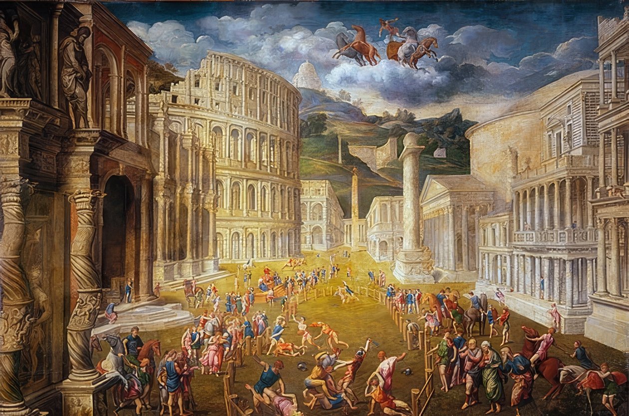 Gladiatorkamp. Rundt 1560 av Paris Bordone