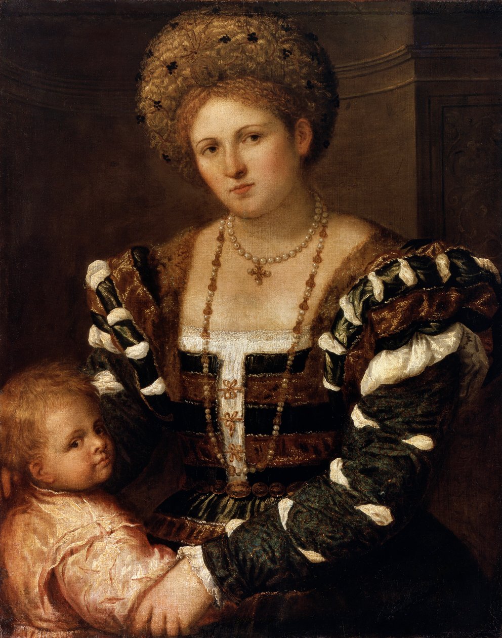 Portrett av en dame med en gutt, 1530-tallet av Paris Bordone