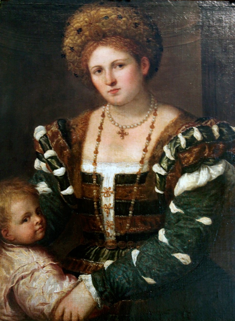 'Portrett av en dame med sin sønn', midten av 1530-tallet av Paris Bordone
