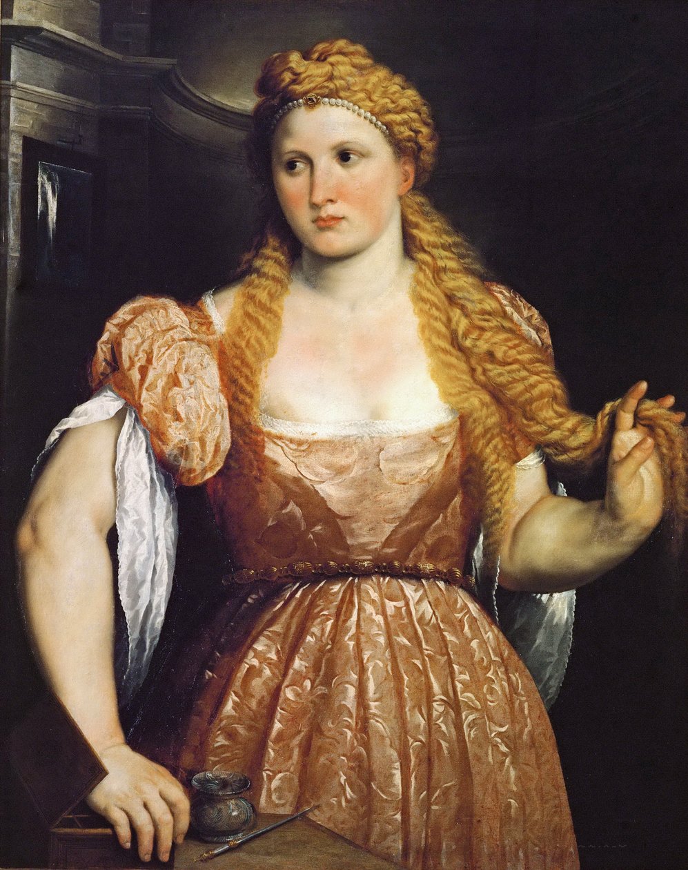 Portrett av en ung kvinne på toalettet hennes - Paris Bordone (Bordon) (1500-1571). Olje på lerret, ca. 1550. Dimensjon : 102x81 cm. Kunsthistorisk museum, Vienne av Paris Bordone