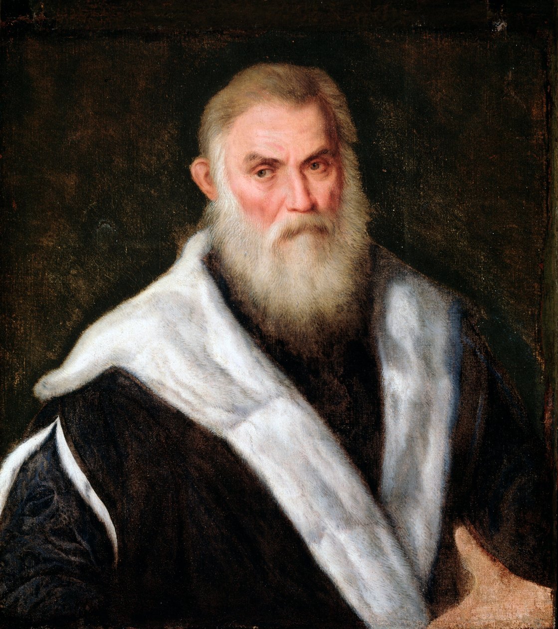 Portrett av en gammel mann iført pels Maleri av Paris Bordon (1500-1571) 1500-tallet Dim 70x62 cm Genes Musei di Strada Nuova (ex Palazzo Rosso) av Paris Bordone