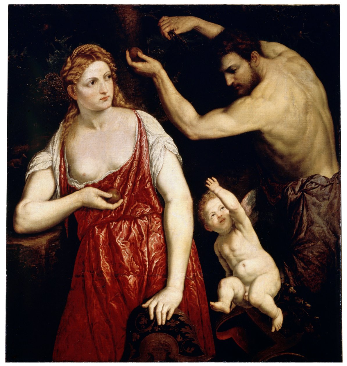 Venus og Mars med Amor, 1550-tallet av Paris Bordone