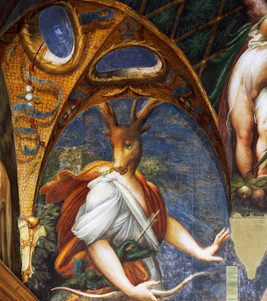 Actaeon forvandlet til hjort av Diana, detalj av Diane og Acteon-hallen av Parmigianino