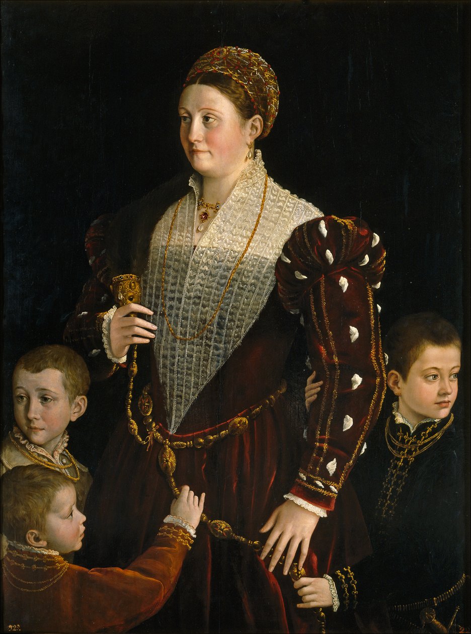 Camilla Gonzaga, Contessa di San Secondo, med tre sønner, ca. 1534 (olje på panel) av Parmigianino