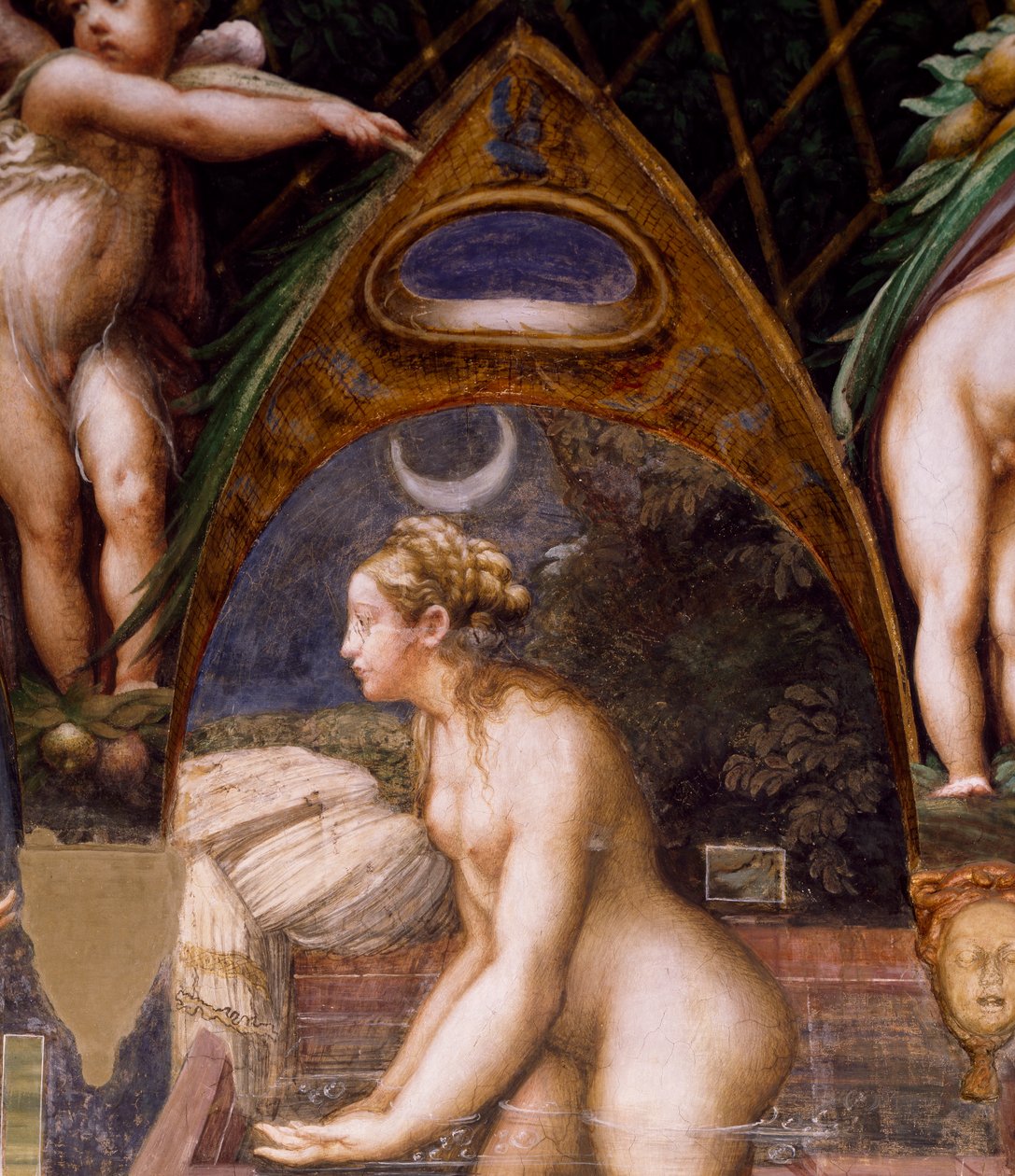 Diana dypper inn i våren, fra Myth of Diana and Actaeon av Parmigianino