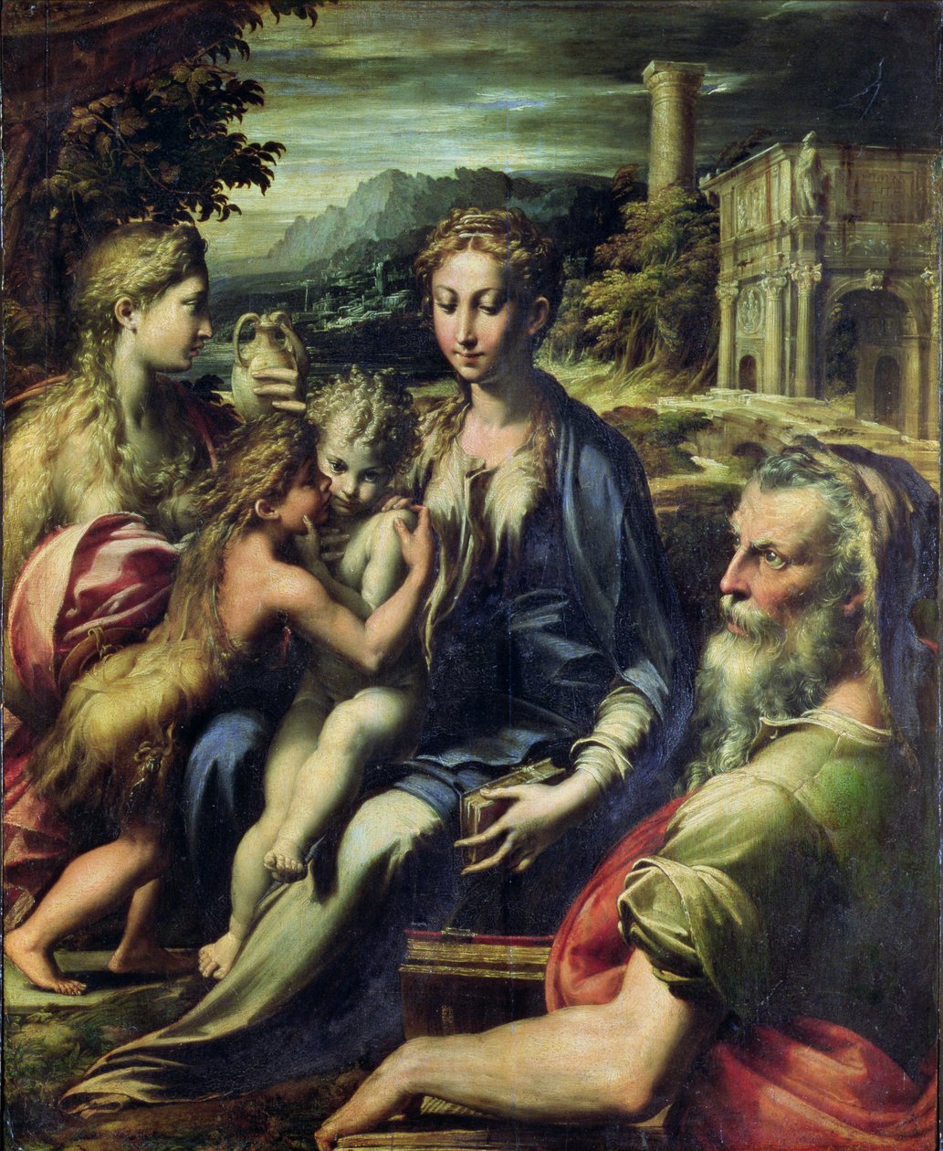 Madonna med den hellige Zacharias, ca. 1527-30 (olje på lerret) av Parmigianino