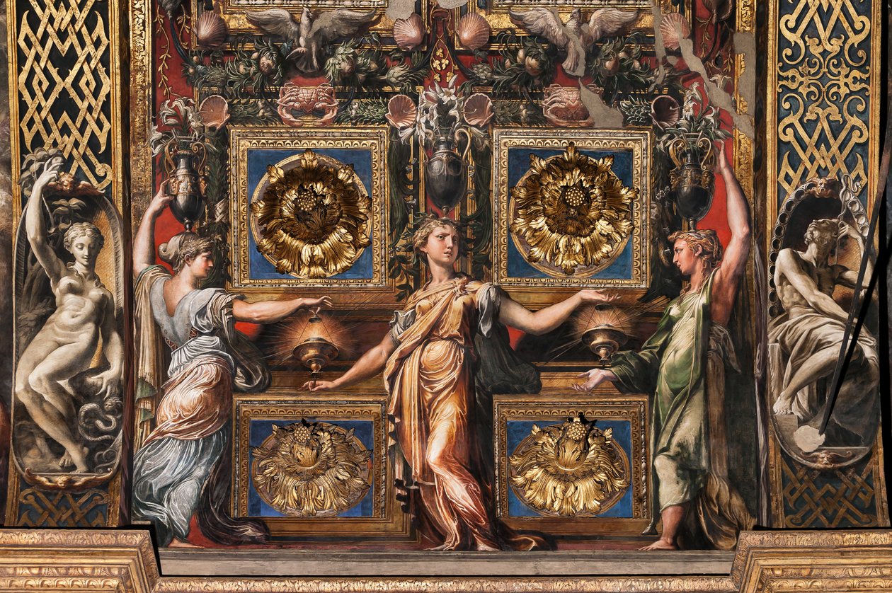De tre vise jomfruer og tre tåpelige jomfruer, detalj av 3660863 av Parmigianino
