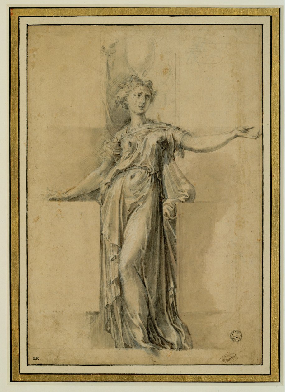 En kanophore. Brunt blekk, svart kritt, gouache på beige papir... av Parmigianino (1503-40)