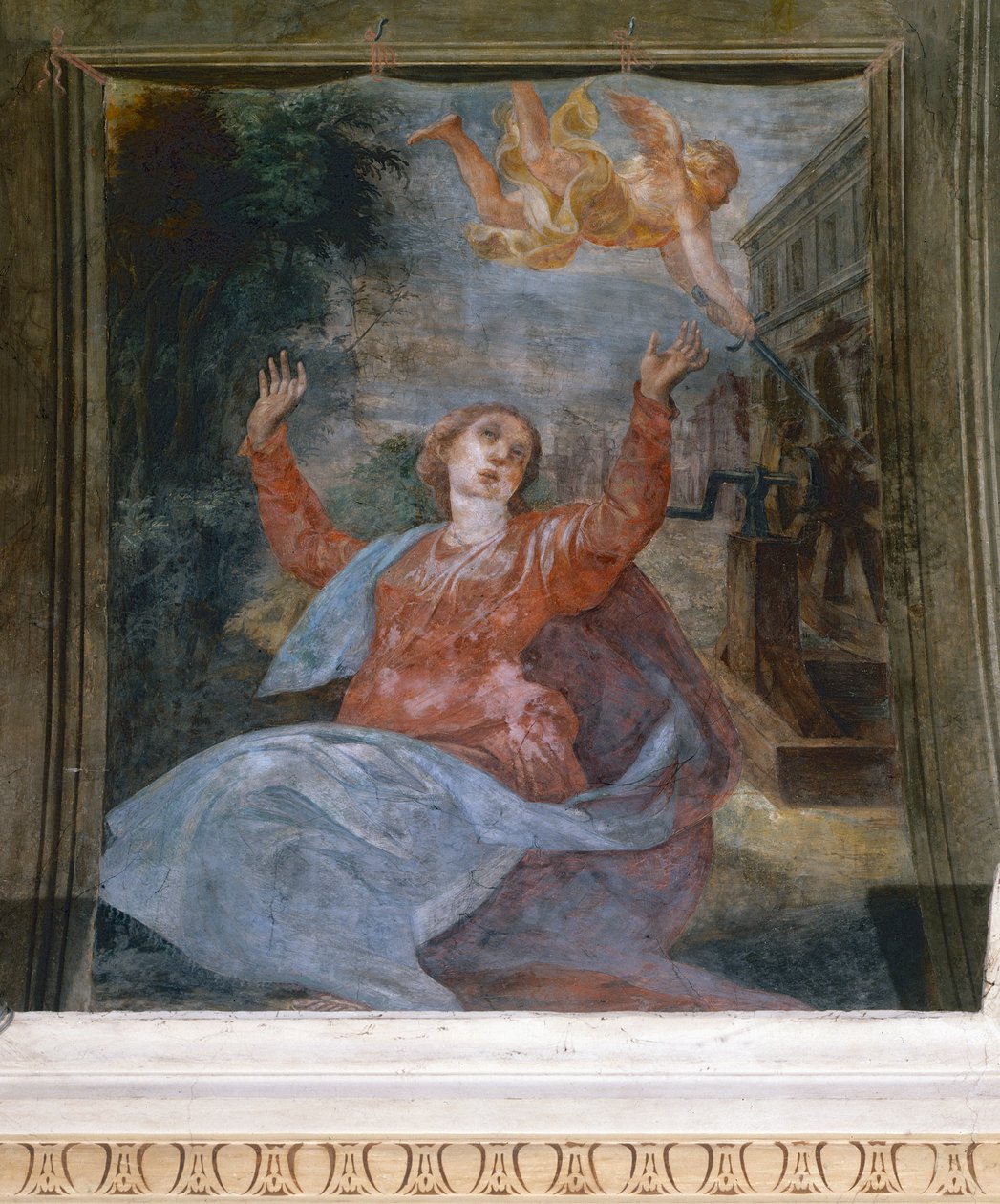 Saint Agatha, av Parmigianino (1503-1540), freskomaleri, San Giovanni Evangelista-kirken, Parma, Emilia-Romagna, Italia av Parmigianino