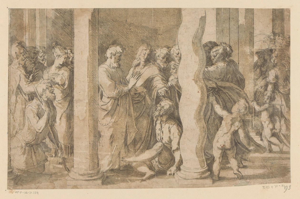 De hellige Peter og Johannes helbreder en lammelse av Parmigianino (attributed to)
