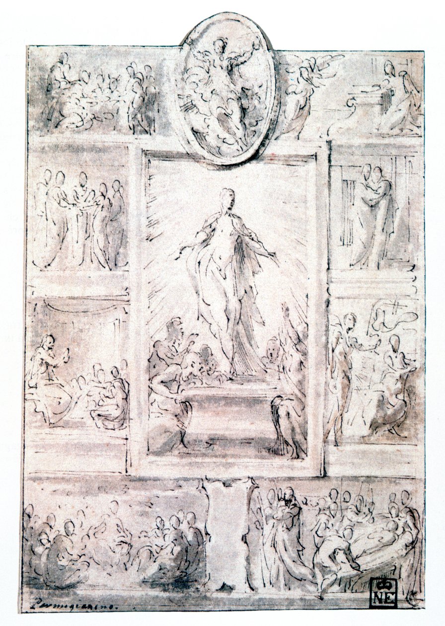 Komposisjonsskisse, c1513-1540 av Parmigianino