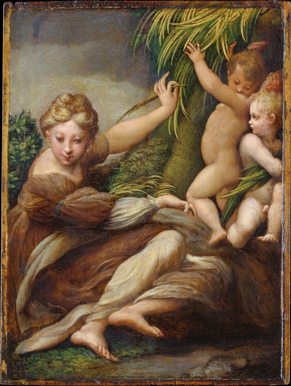 Kvinnelig martyr med engler (den hellige Katarina av Alexandria?) av Parmigianino