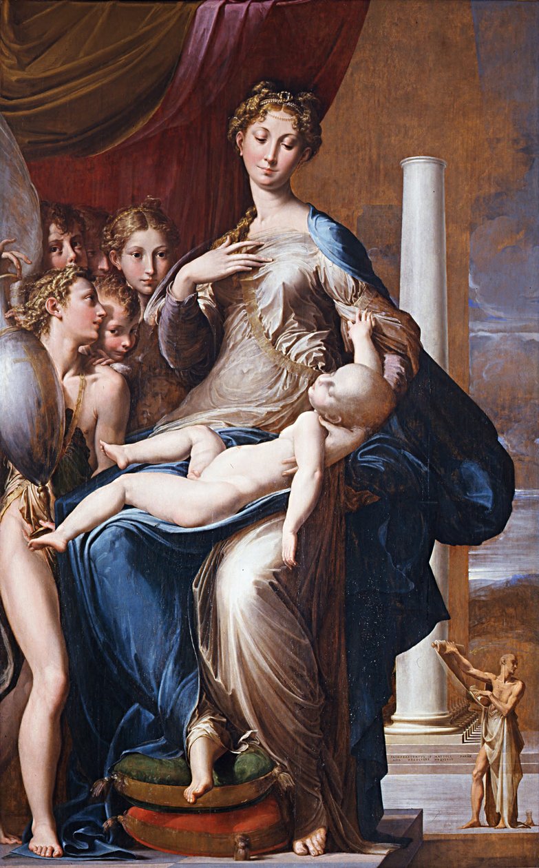 Madonna og barn med engler Madonna med den lange halsen, mellom 1534 og 1540 av Parmigianino