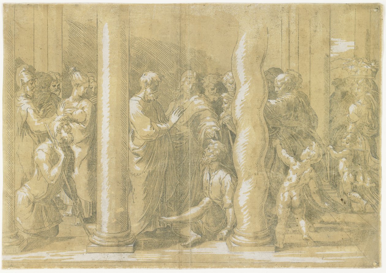 De hellige Peter og Johannes helbreder de syke ved tempelporten, ca. 1530 av Parmigianino