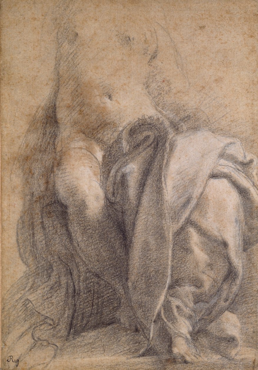Sittende semi-naken kvinne med draperi, 1520-1540 av Parmigianino