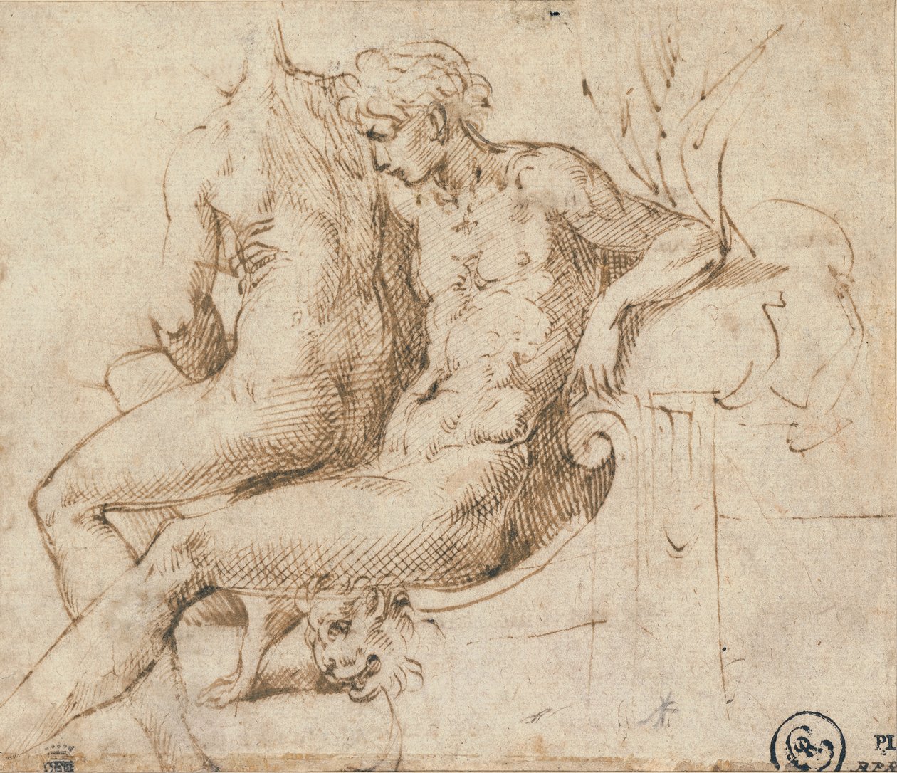 To elskere sitter på en sofa av Parmigianino