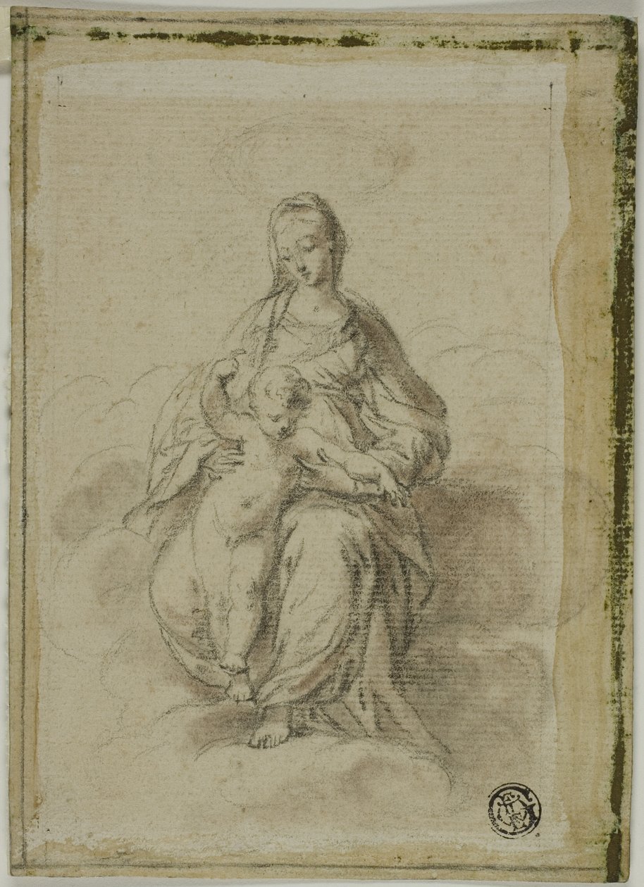 Jomfru og barn sittende på skyer av Parmigianino
